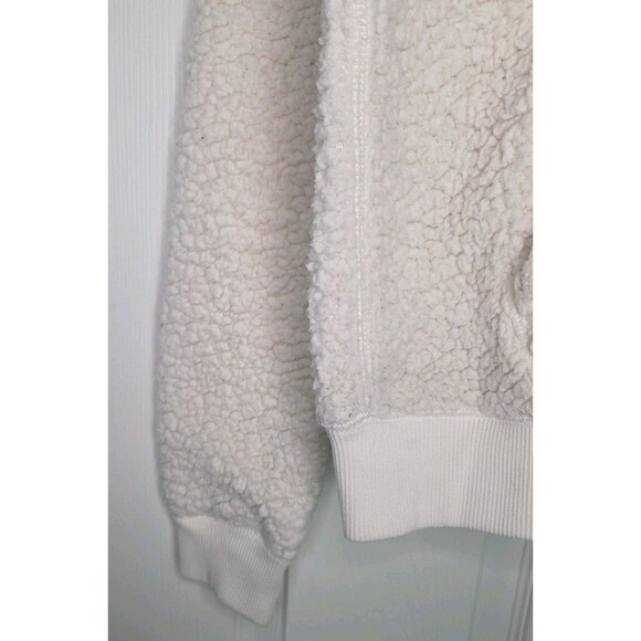 Abercrombie & Fitch Cream Colored Sherpa crop Hoodie 3/4 Zip Kangaroo Pouch Sz M - Picture 4 of 11